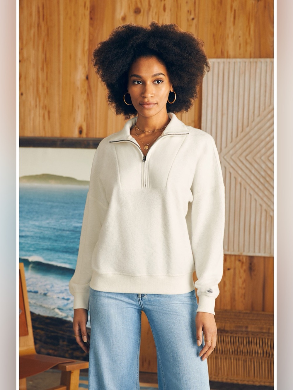 Faherty Beach Quarter Zip Fleece Pullover — Size Medium